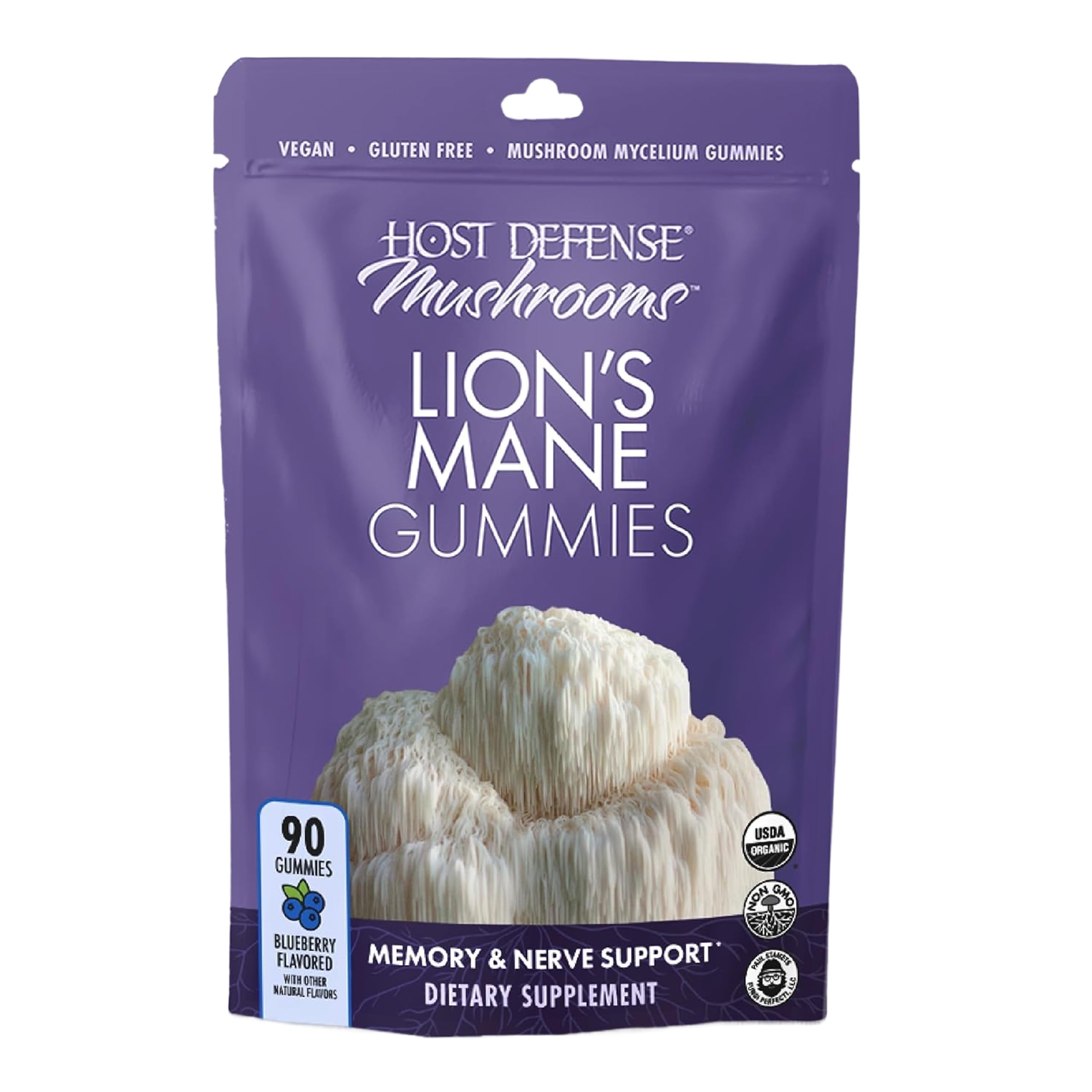 Host Defense frasco frontal de Lion's Mane gomitas, práctico para toma diaria