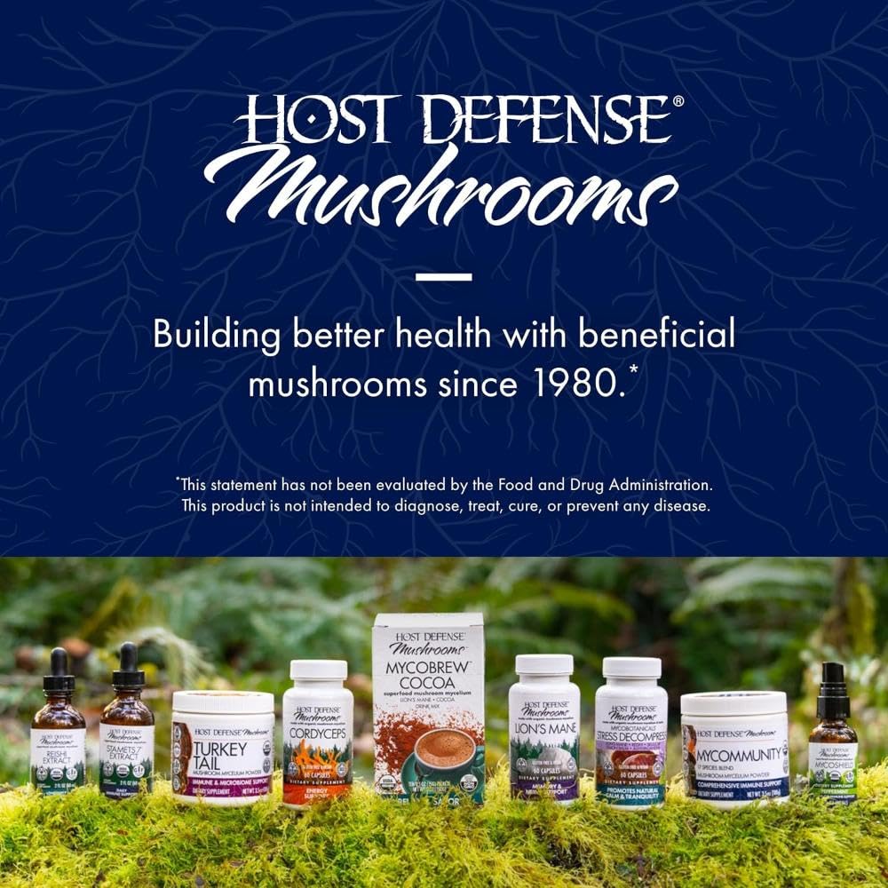 Host Defense frasco en entorno natural que sugiere origen orgánico
