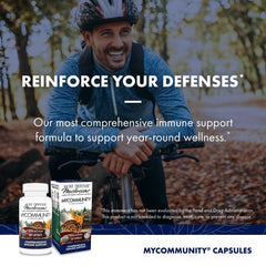 Etiqueta nutricional de Host Defense MyCommunity con ingredientes y certificaciones claras
