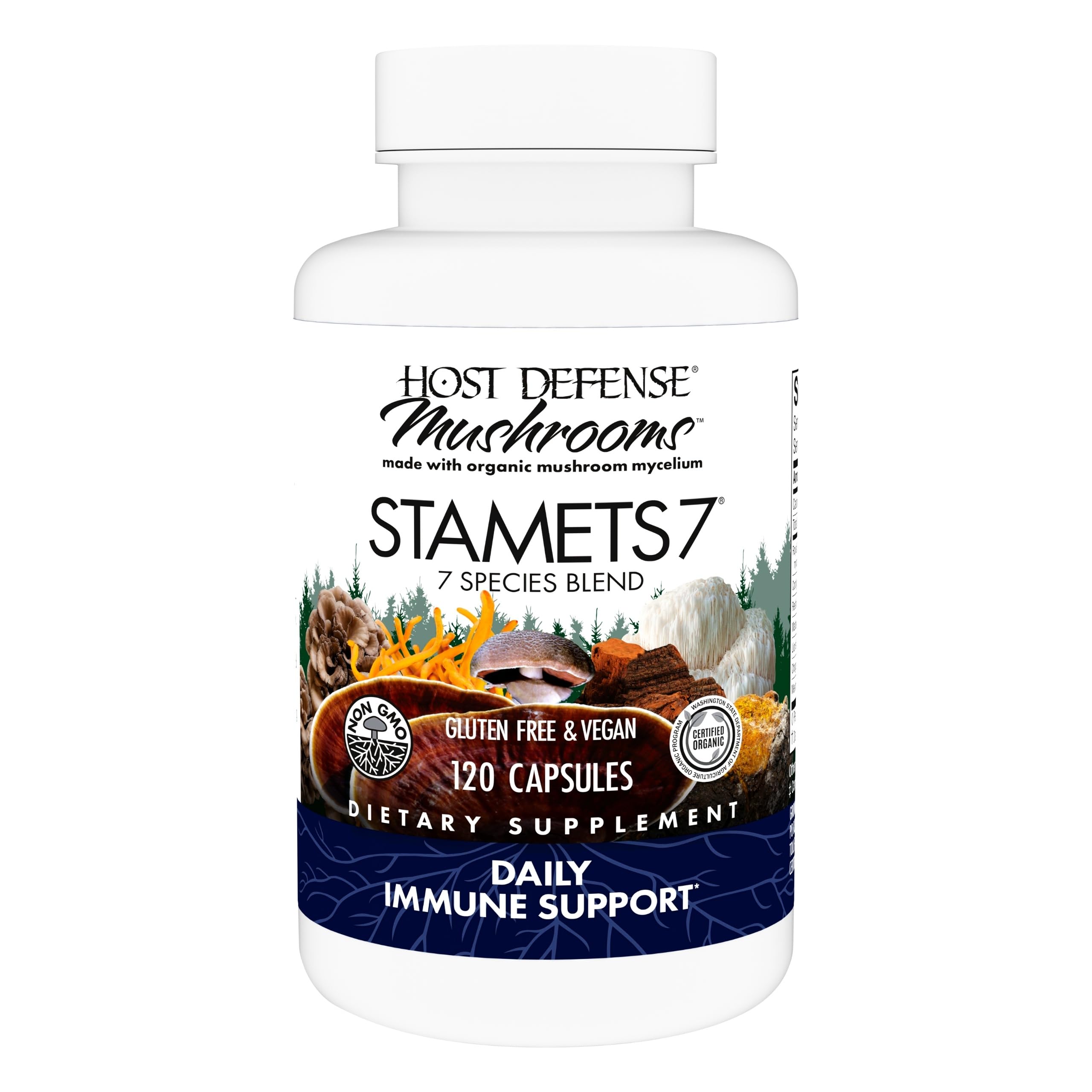 Host Defense envase frontal mostrando 120 cápsulas y marca para confianza