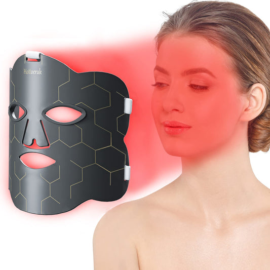 Hottoerak red light therapy mask front view with 660nm and 850nm wavelengths for facial care.