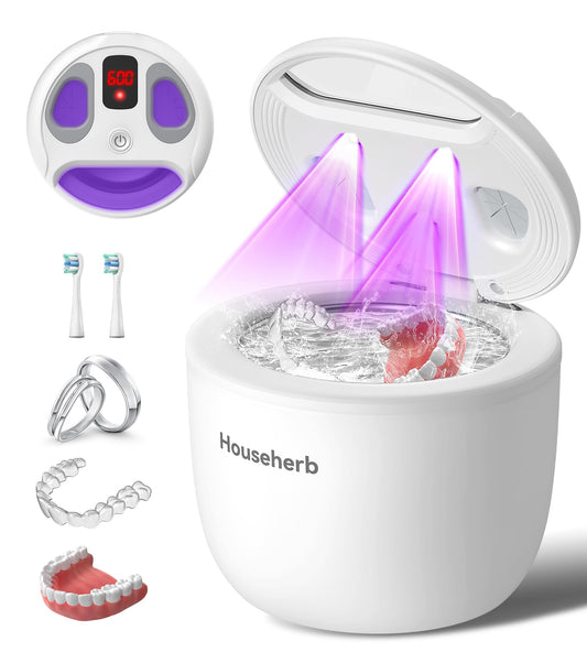 Househerb vista frontal del limpiador ultrasónico para limpieza eficiente