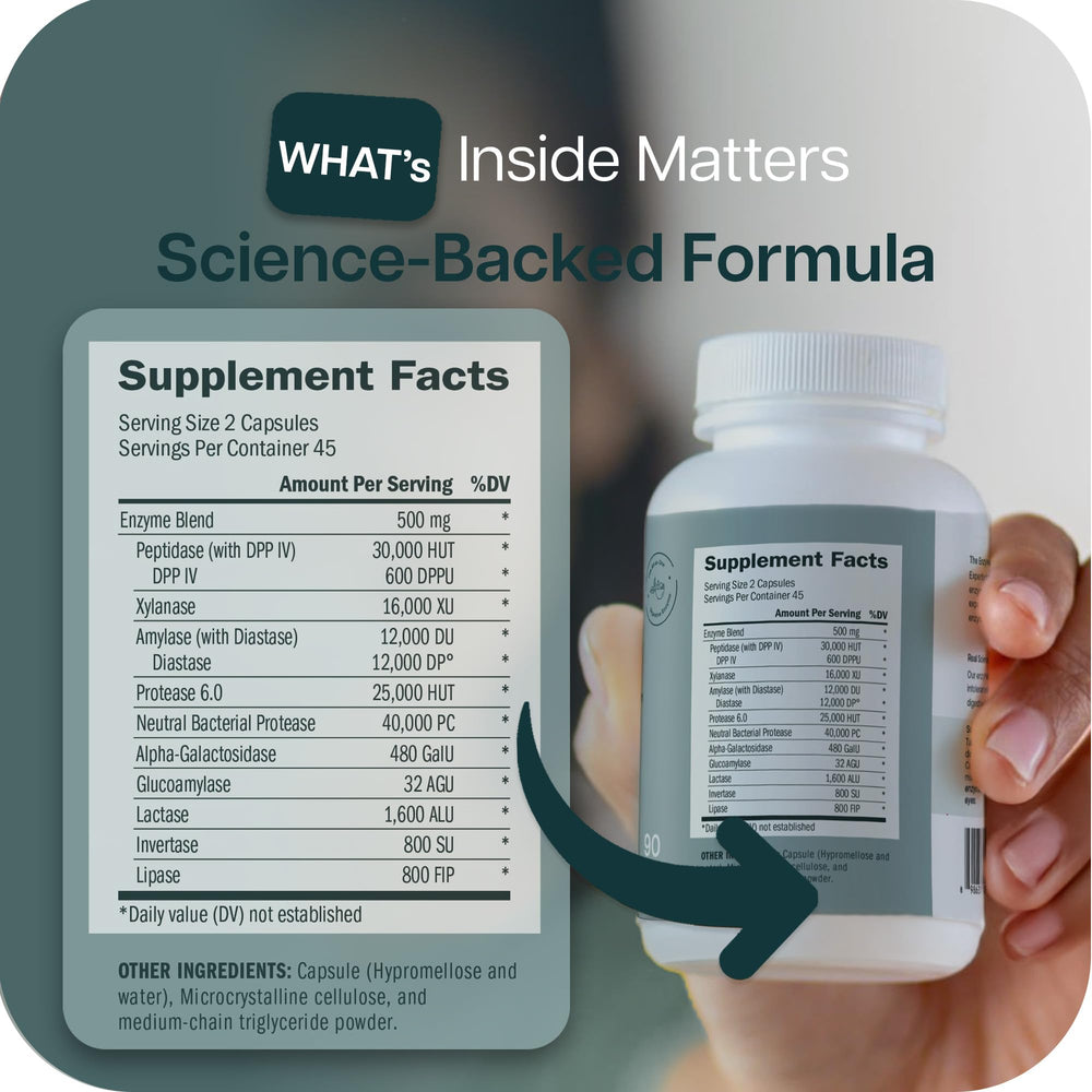 Houston Enzymes etiqueta con información nutricional y composición de enzimas