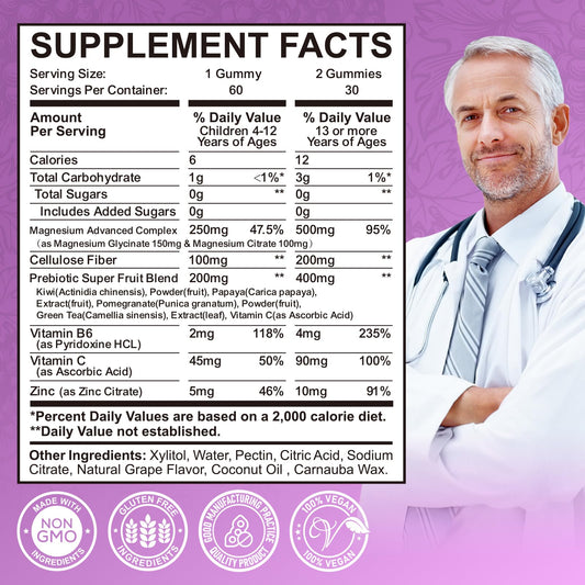 Gominolas Hovika de magnesio, gominolas moradas, sabor agradable.