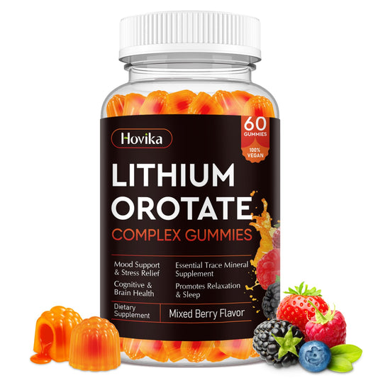 Gomitas Hovika litio orotato 5 mg sabor frutos rojos para equilibrio emocional.