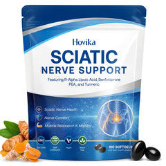 Hovika frente del empaque mostrando 180 softgels y beneficios clave