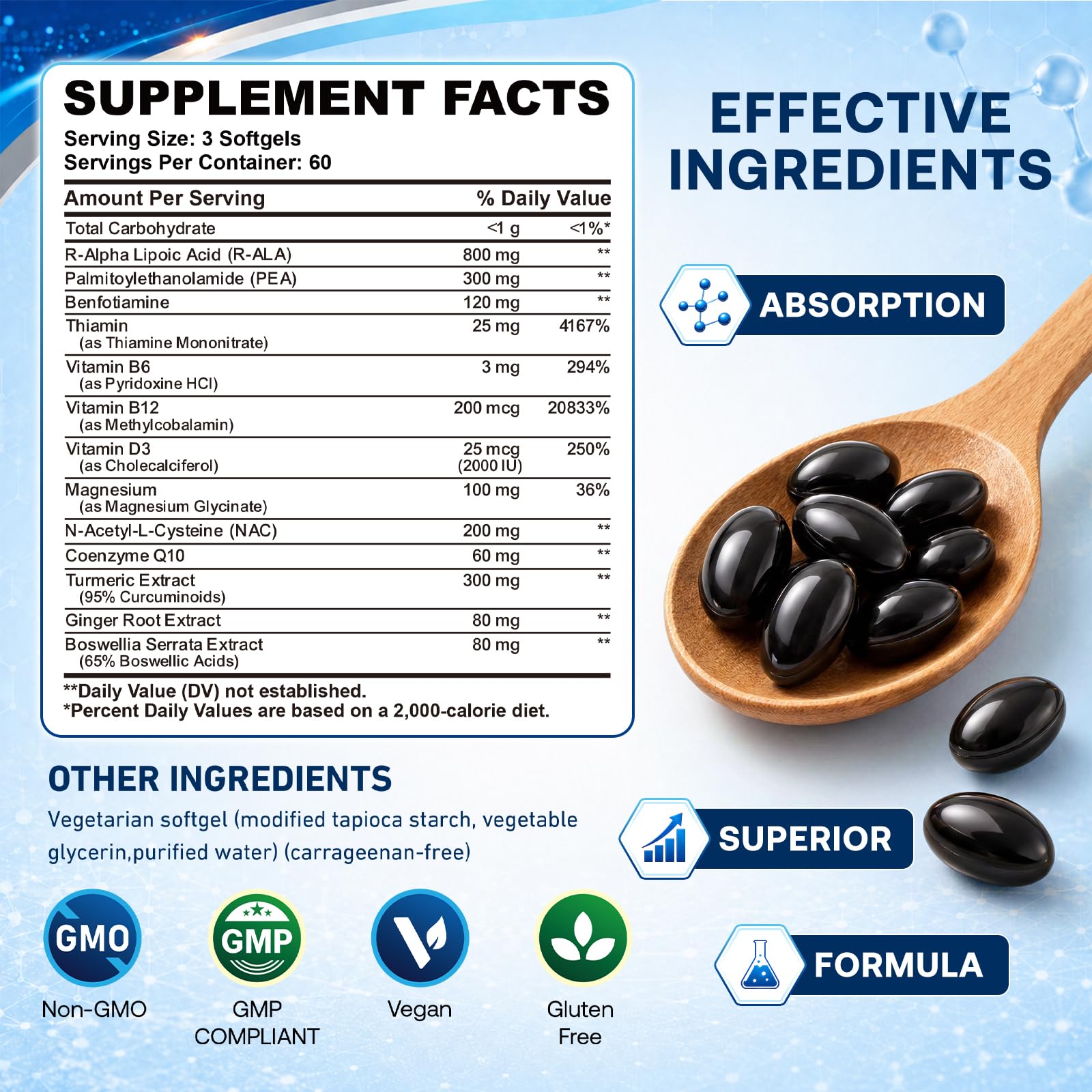 Hovika frasco abierto con softgels mostrando cantidad y presentación