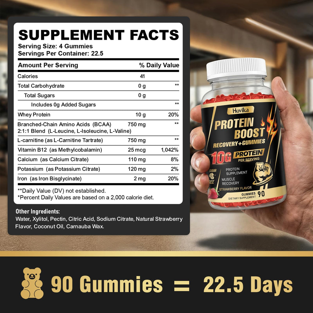 Hovika tabla nutricional detallada mostrando 10 g proteína por porción