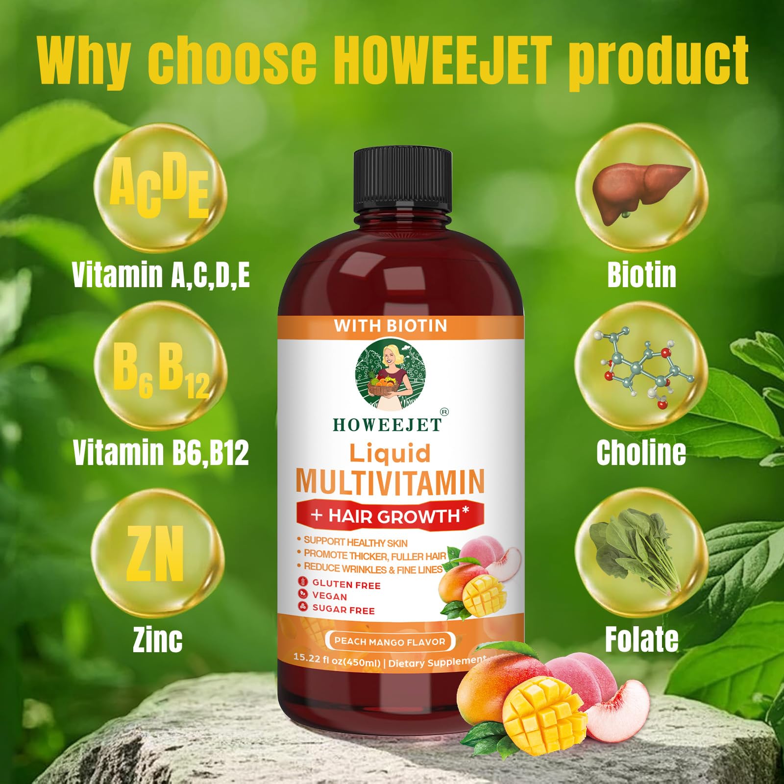 HOWEEJET detalle de la etiqueta con información de biotina y vitaminas
