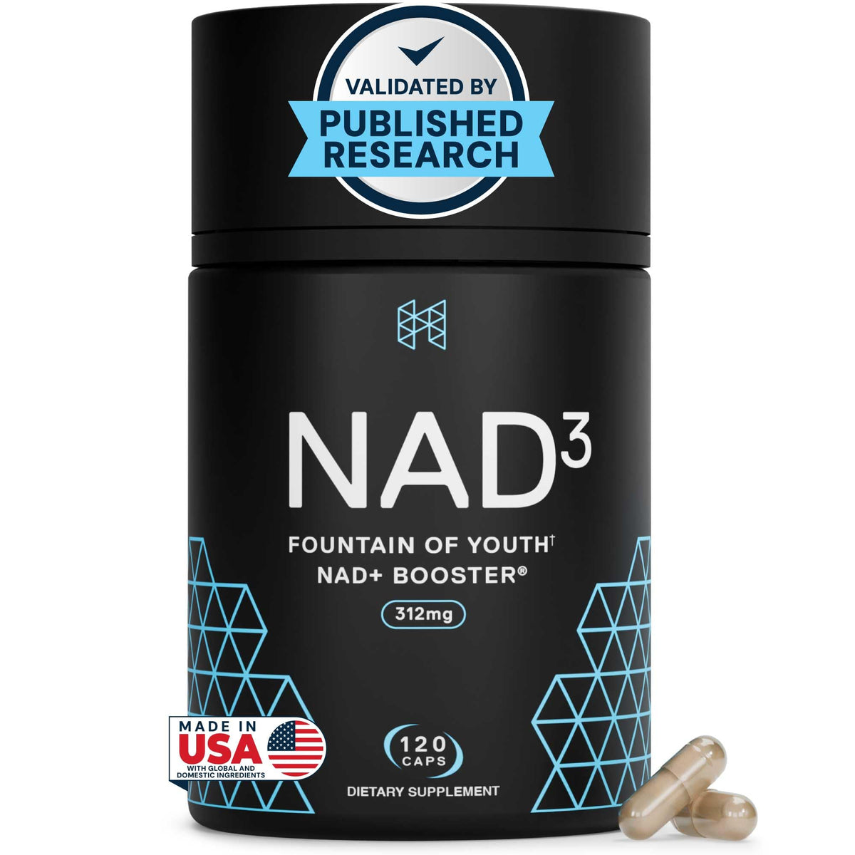 HPN NAD3 frasco frontal mostrando cantidad y marca, aporta confianza