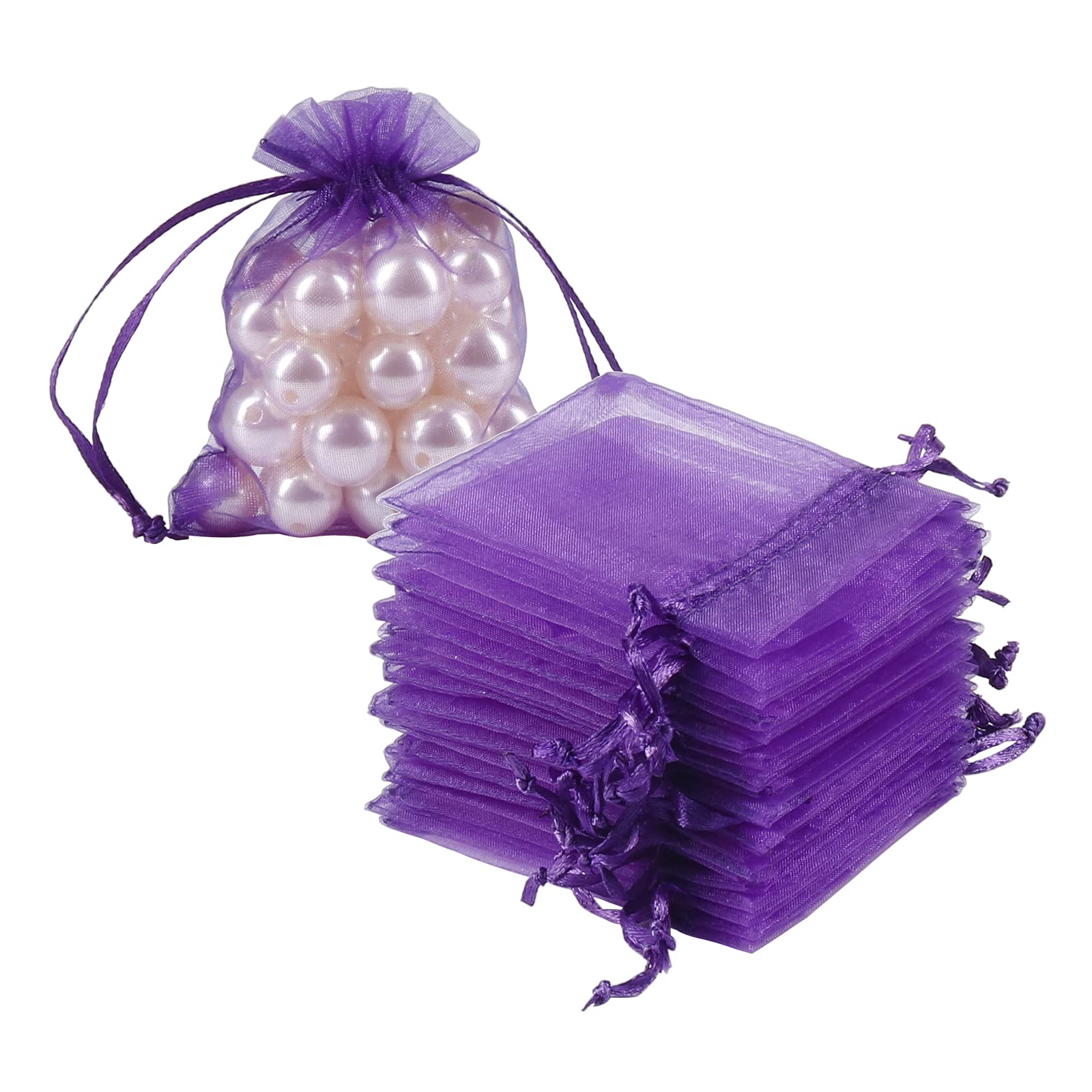 HRX Package vista frontal de bolsa organza morada, empaque elegante