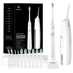 HUACO CARE vista frontal del kit mostrando irrigador y cepillo, práctico y completo