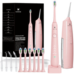 HUACO CARE vista frontal del kit rosa mostrando dispositivo y accesorios, ideal para higiene completa