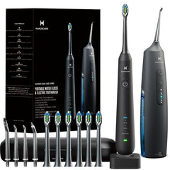 HUACO CARE kit frontal negro mostrando irrigador y cepillo, limpieza completa