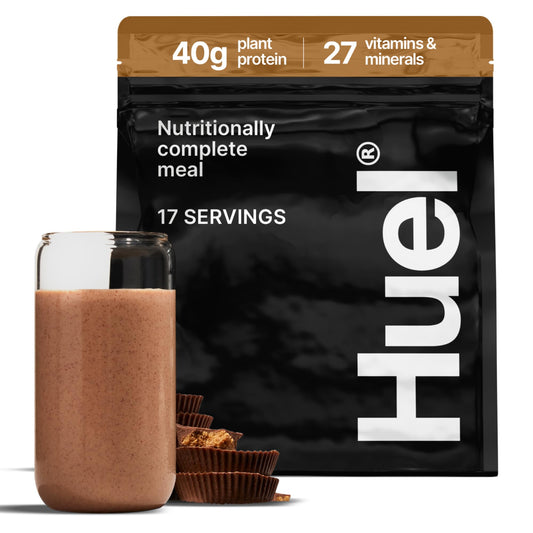 Huel Black Edition vista frontal del envase y diseño claro para identificación rápida