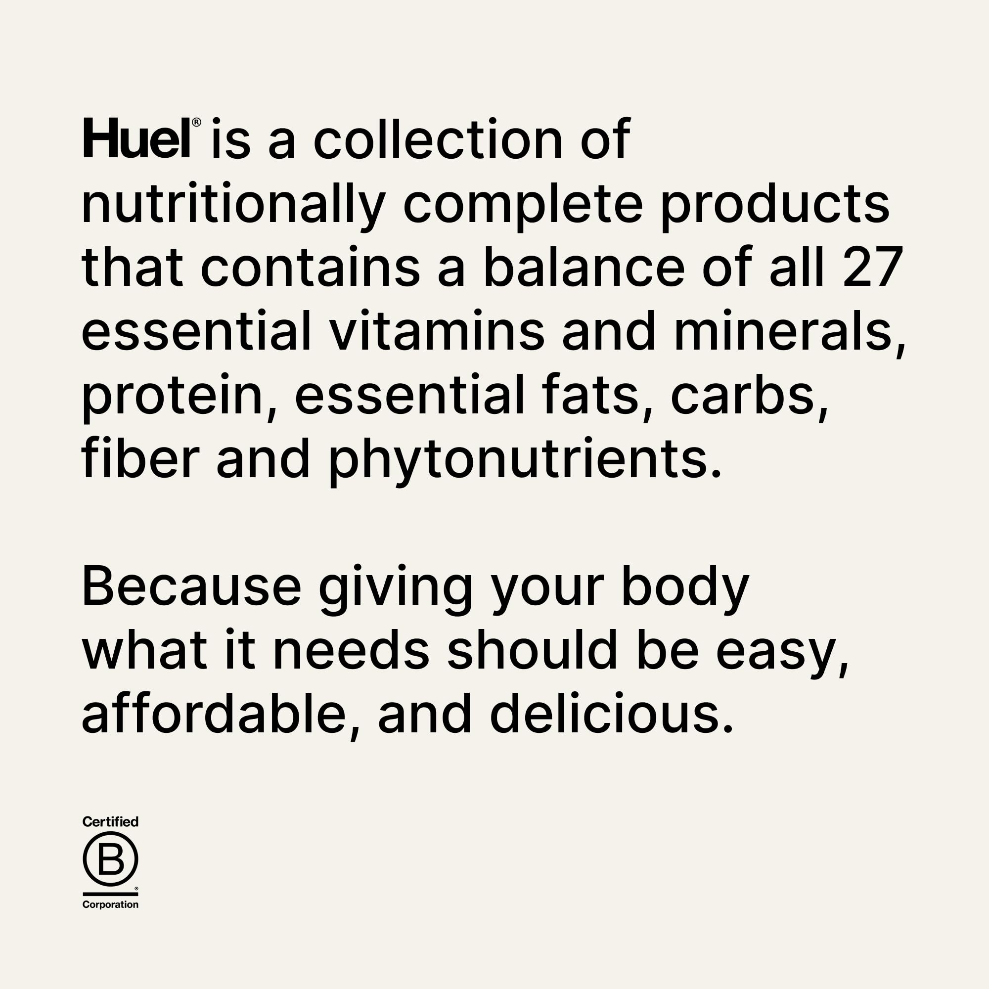 Huel Black Edition comparación de tamaño con frutas, porcentaje de porción visual