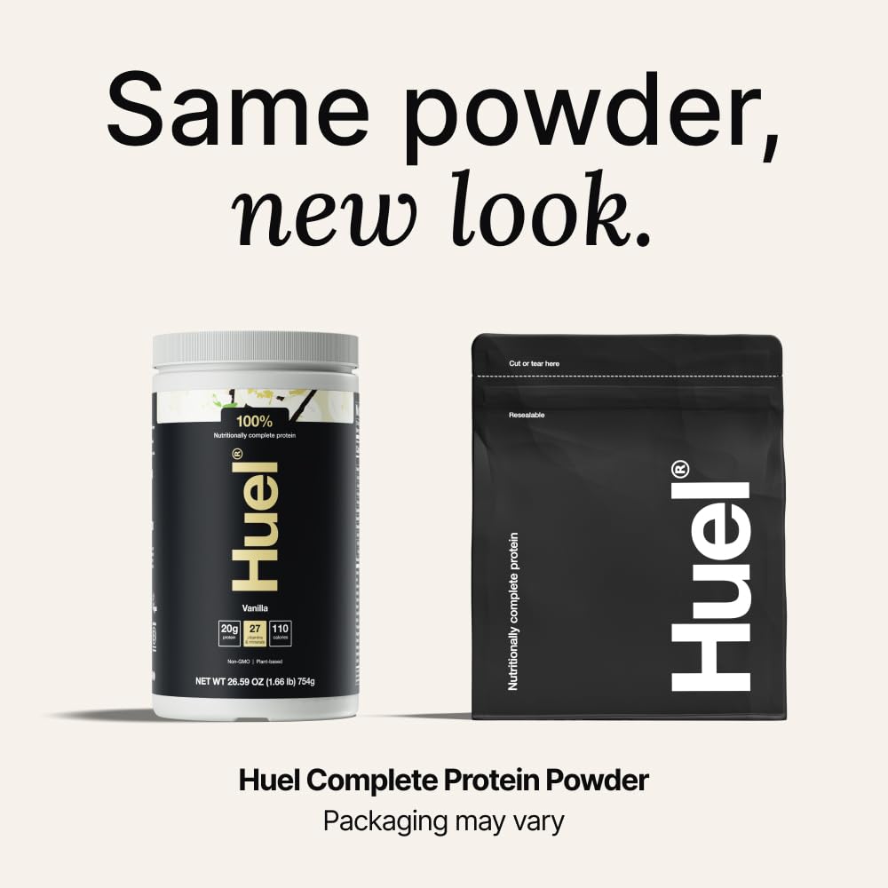 Huel polvo textura cercana, muestra finura y mezcla fácil para batidos