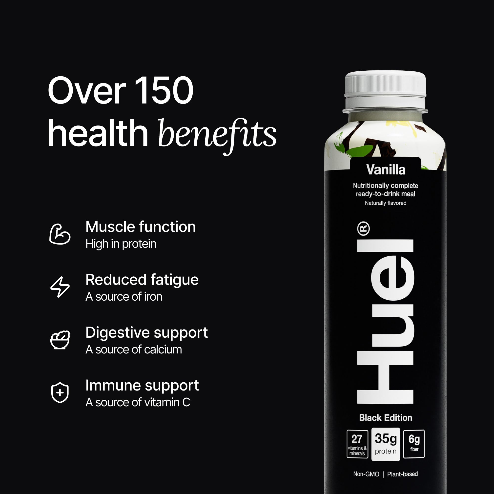 Huel etiqueta con lista de ingredientes y vitaminas para transparencia
