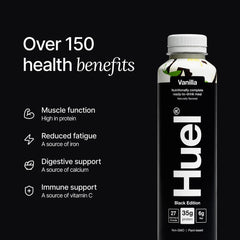 Huel etiqueta con lista de ingredientes y vitaminas para transparencia