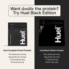 Huel batido servido con fruta como ejemplo de receta sabrosa y nutritiva