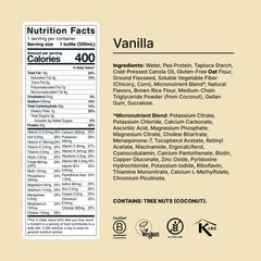 Ingredientes de origen vegetal junto a Huel Vainilla destacando naturalidad