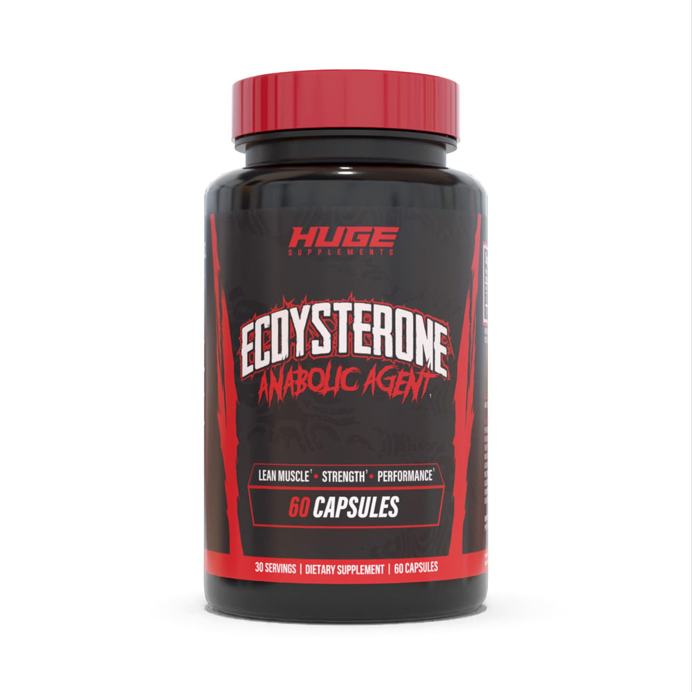 Huge Supplements envase frontal con etiqueta clara y beneficio de pureza