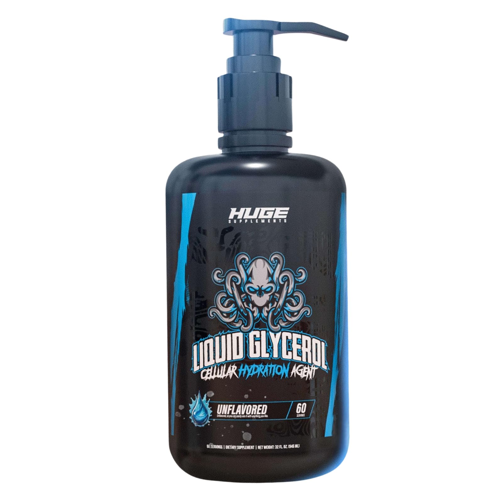 Huge Supplements botella frontal mostrando envase y etiqueta, fácil identificación y uso