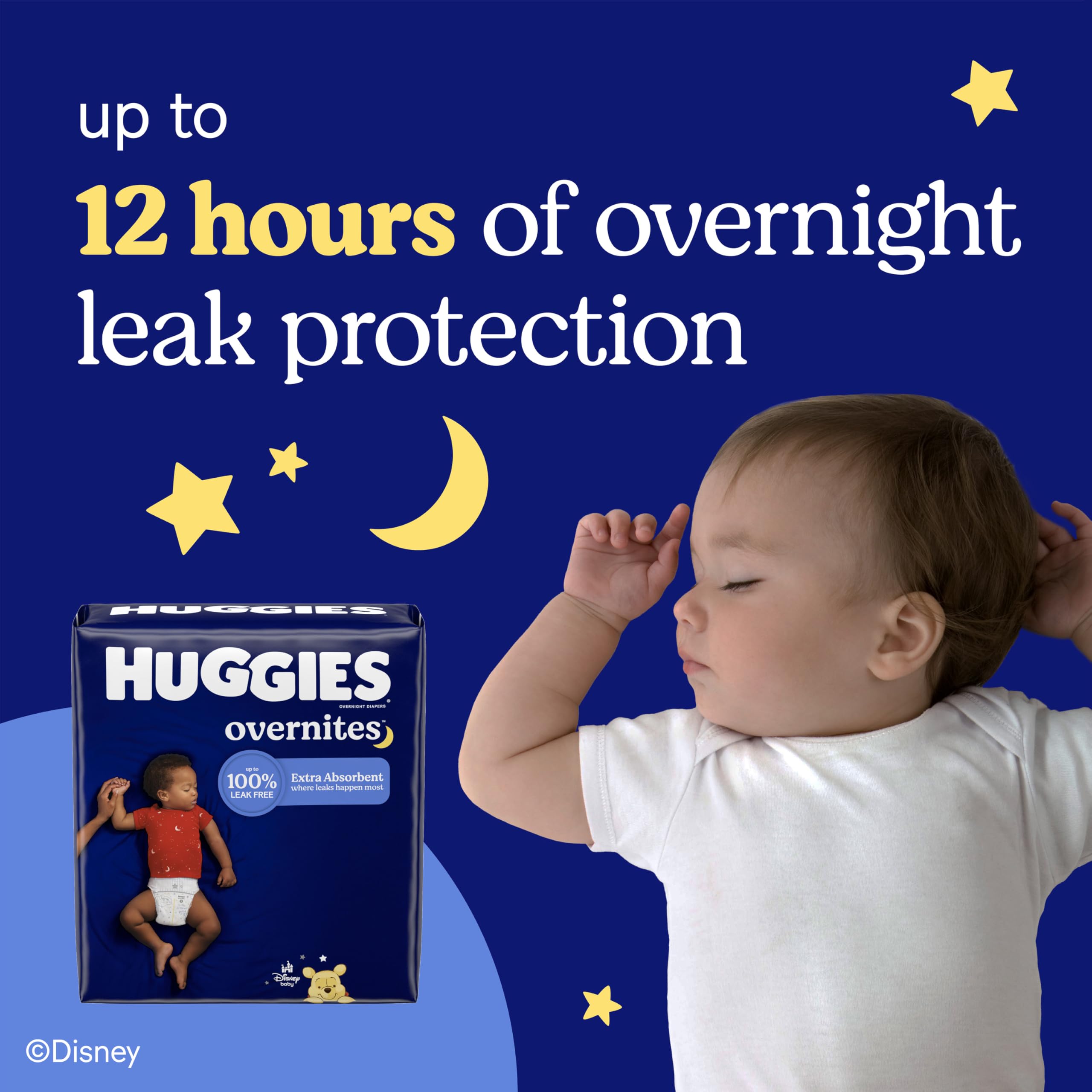 Huggies pañal en bebé dormido demostrando protección nocturna prolongada