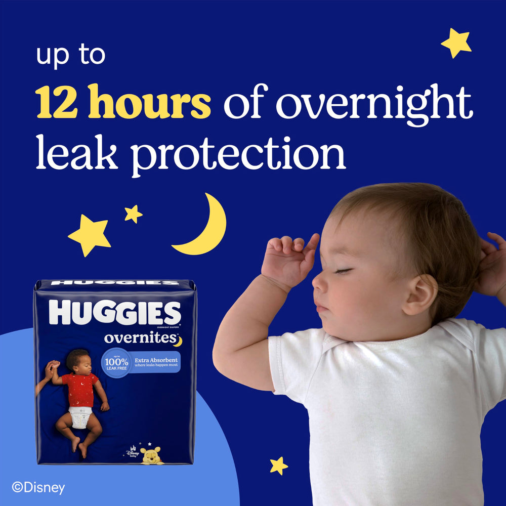 Huggies pañal en bebé dormido demostrando protección nocturna prolongada