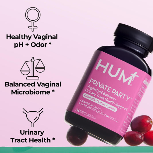 HUM cápsulas probiótico vaginal para apoyo del microbioma íntimo.