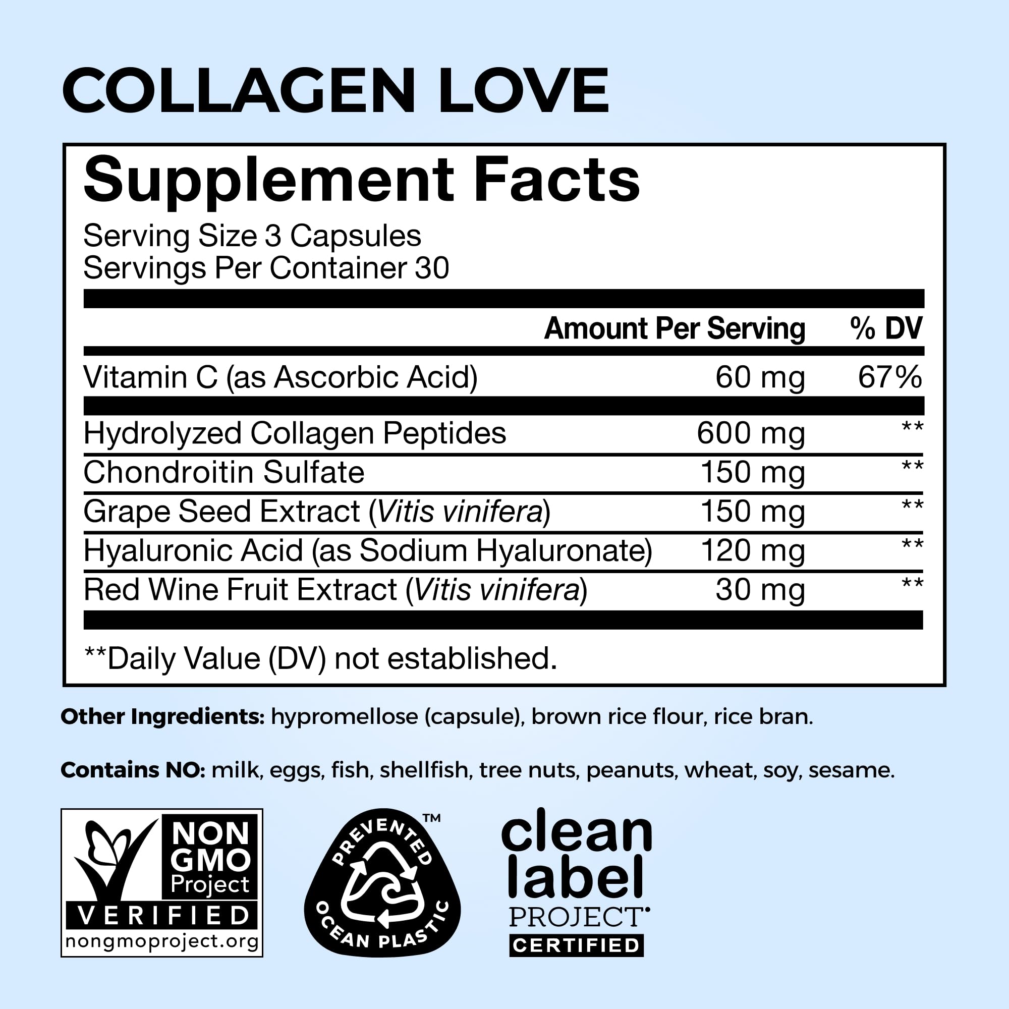 HUM Collagen Love frasco con 90 cápsulas mostrando tamaño de suministro