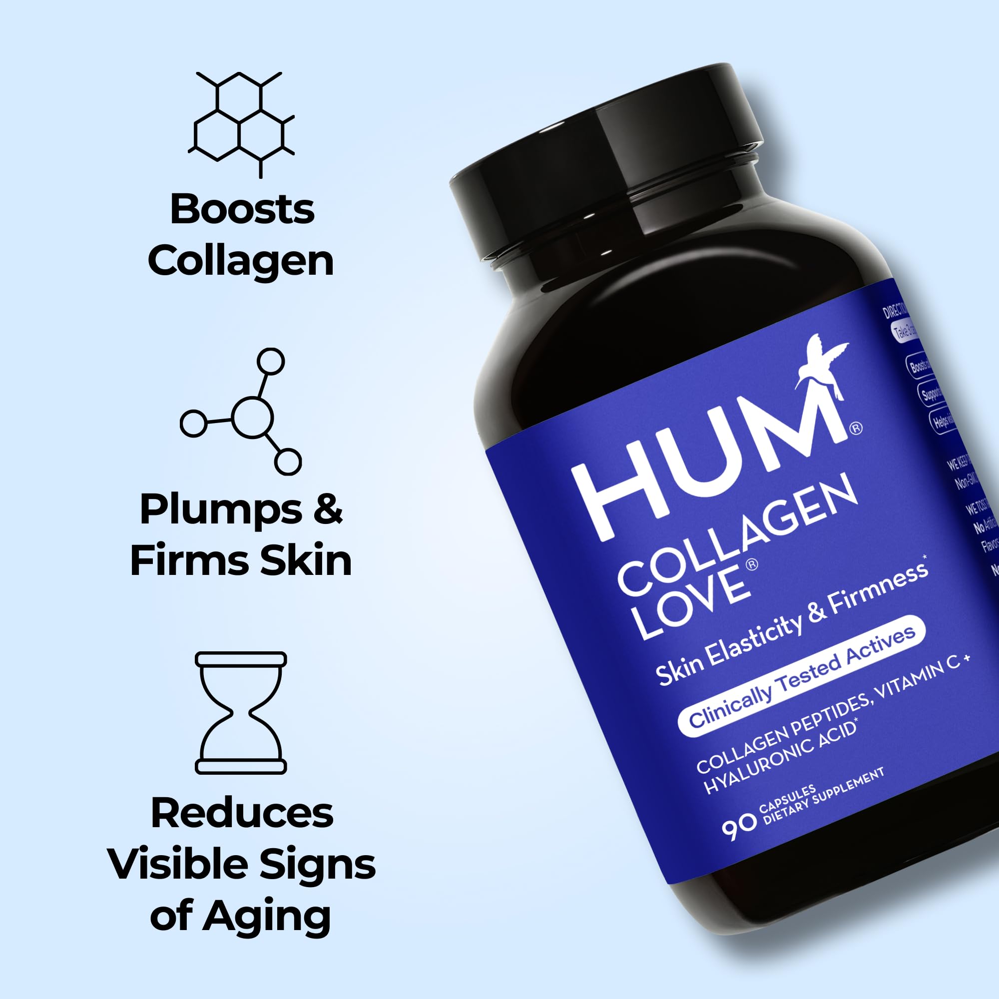 HUM Collagen Love cápsulas en mano para fácil ingesta diaria