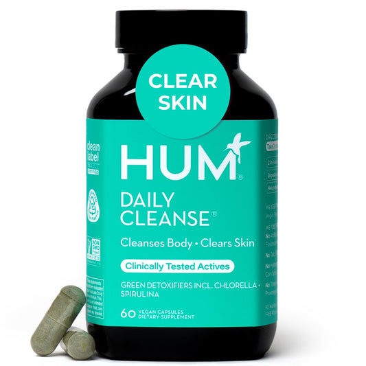 HUM Daily Cleanse vista frontal del envase mostrando diseño y cantidad