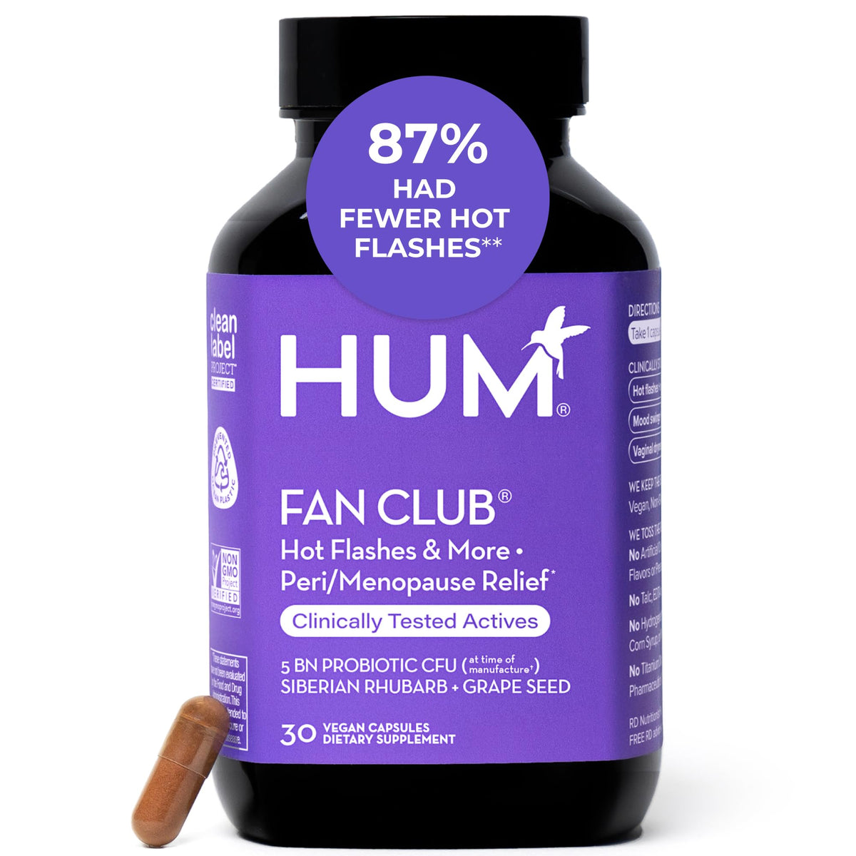 HUM Fan Club frontal del empaque muestra dosis diaria y beneficio de apoyo