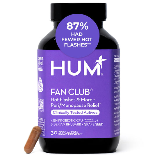 HUM Fan Club frontal del empaque muestra dosis diaria y beneficio de apoyo