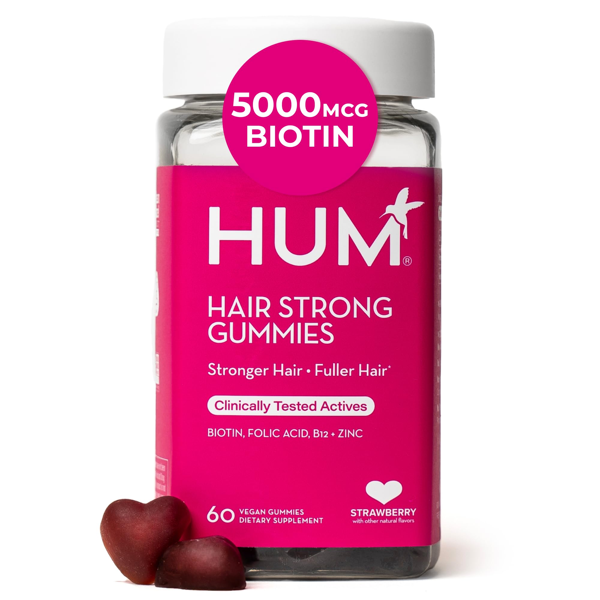 HUM gomitas Hair Strong vista frontal, envase llamativo y práctico