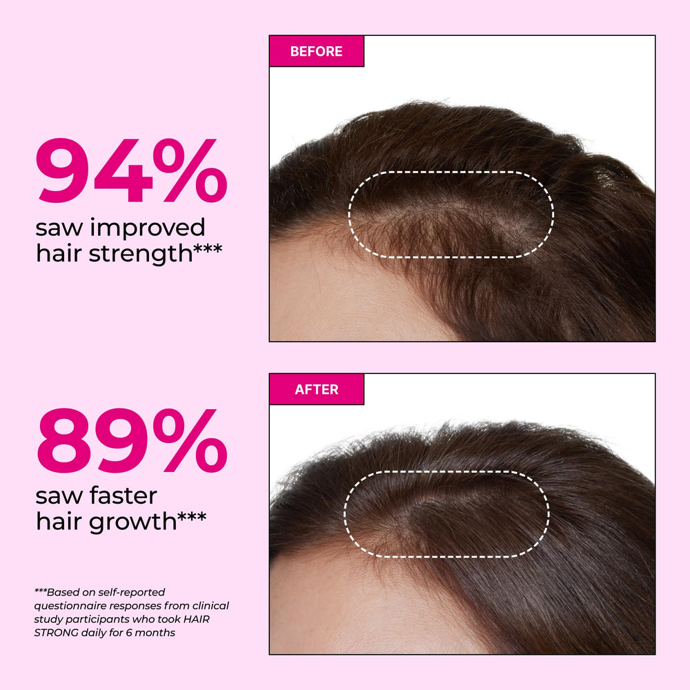 HUM Hair Strong varias cápsulas sobre superficie que muestran textura y color