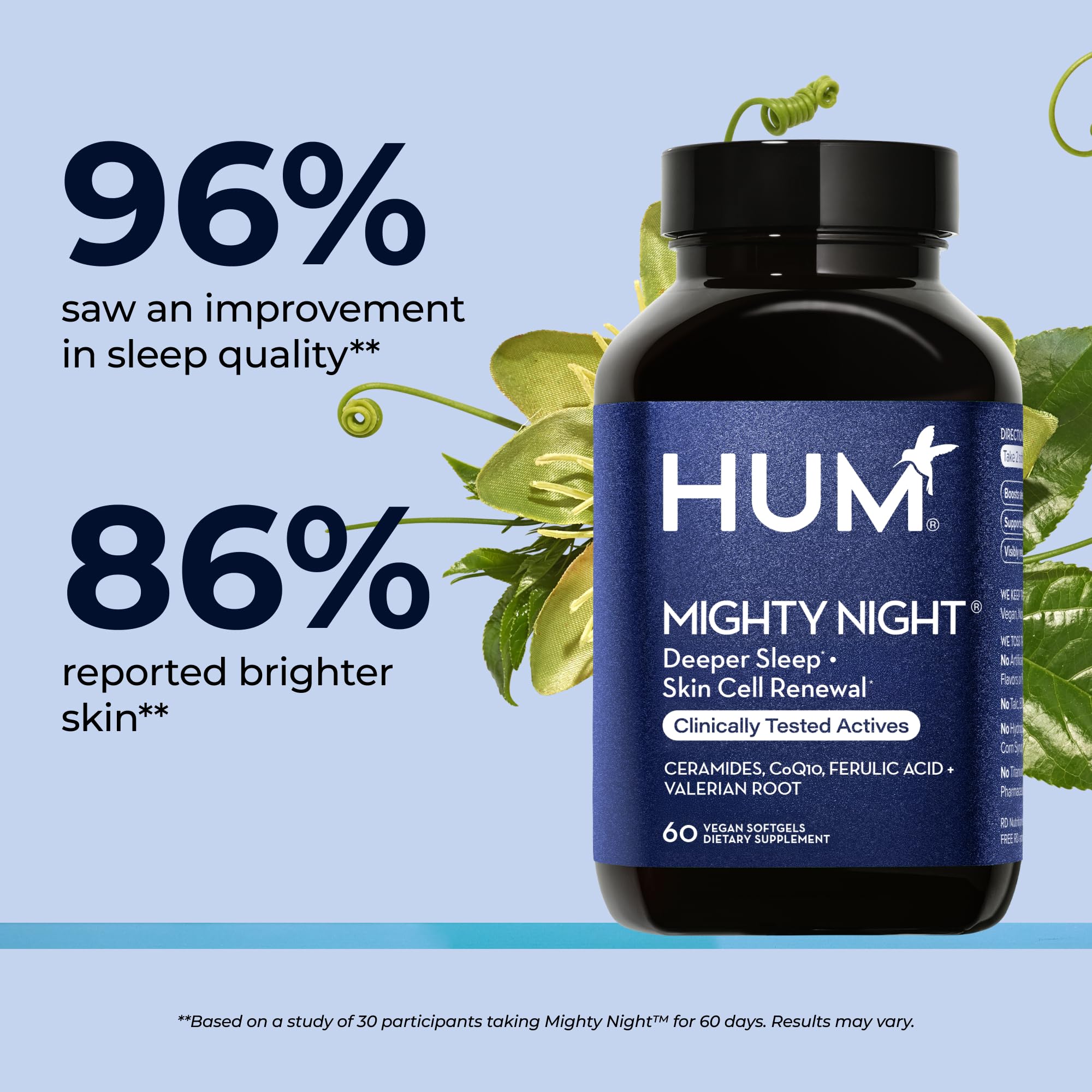HUM Mighty Night ingredientes principales CoQ10 y raíz de valeriana para piel