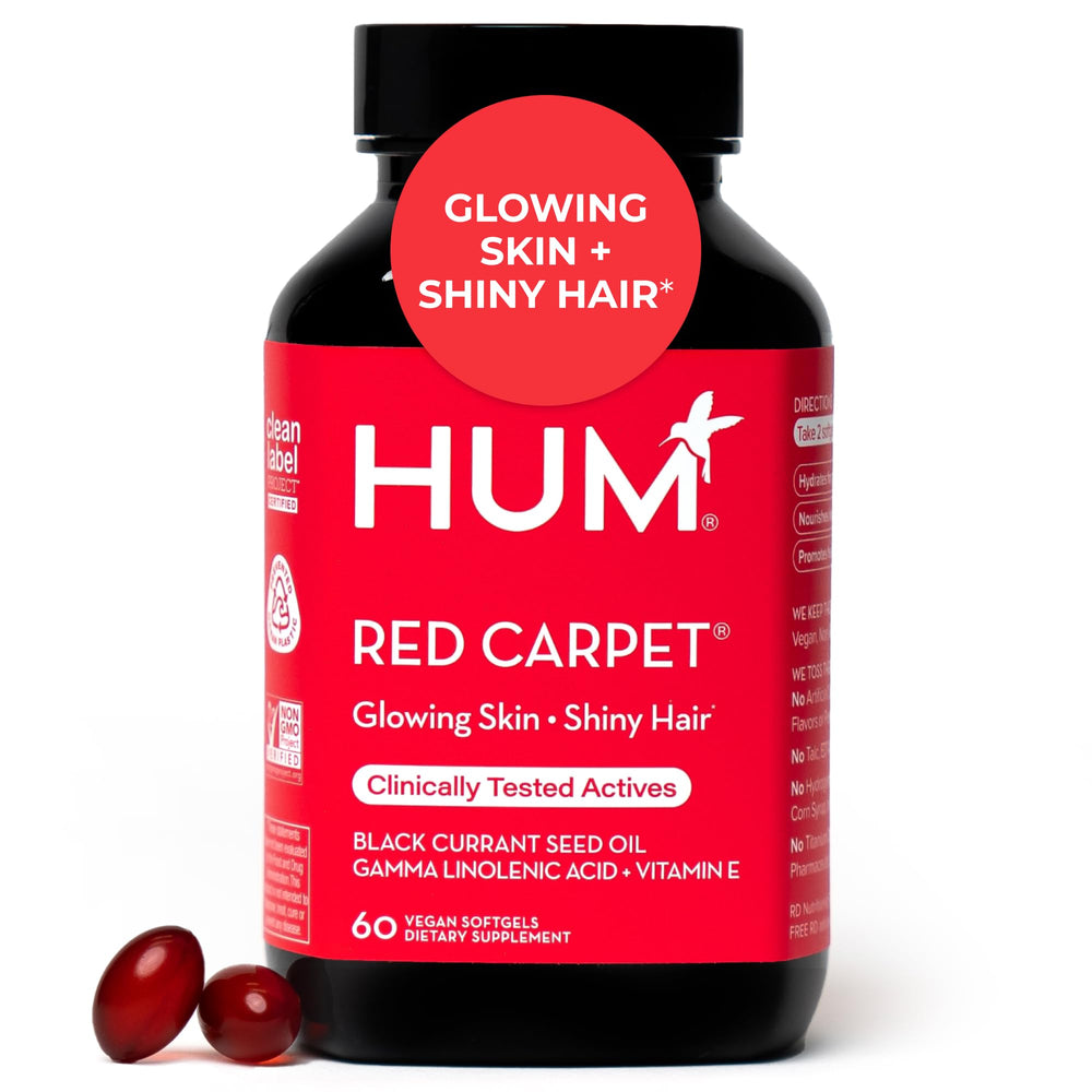 HUM Red Carpet frontal del envase mostrando la etiqueta y beneficios