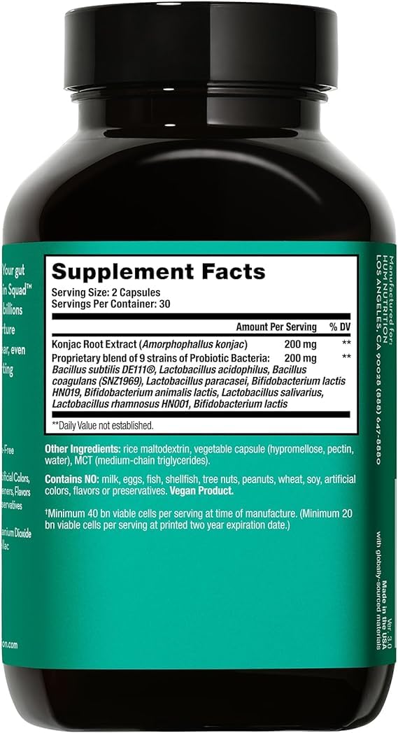 HUM Skin Squad Probiotics: dos cápsulas al día para comodidad y consistencia.