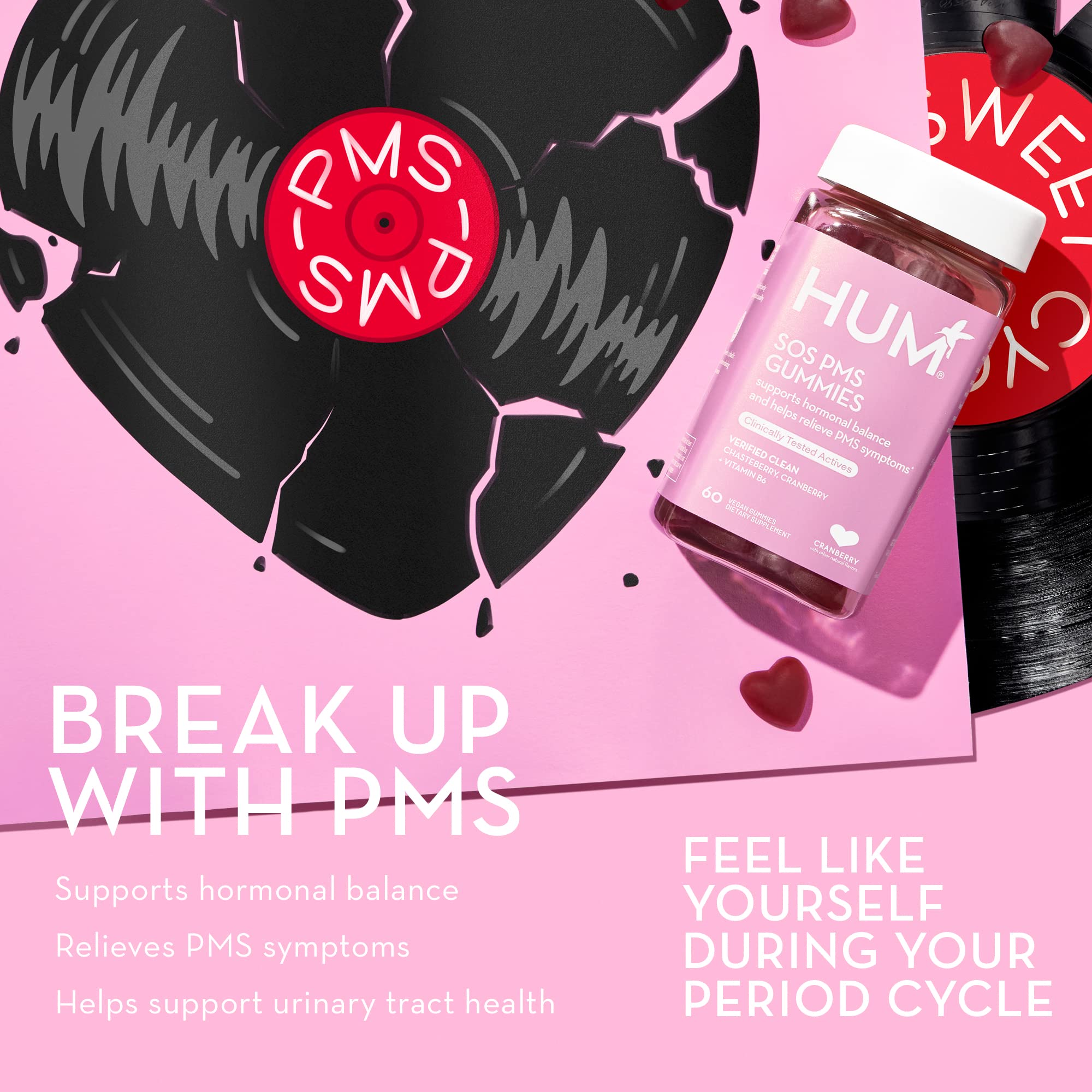 HUM SOS PMS gominolas, cranberry destacado, opción deliciosa para rutina