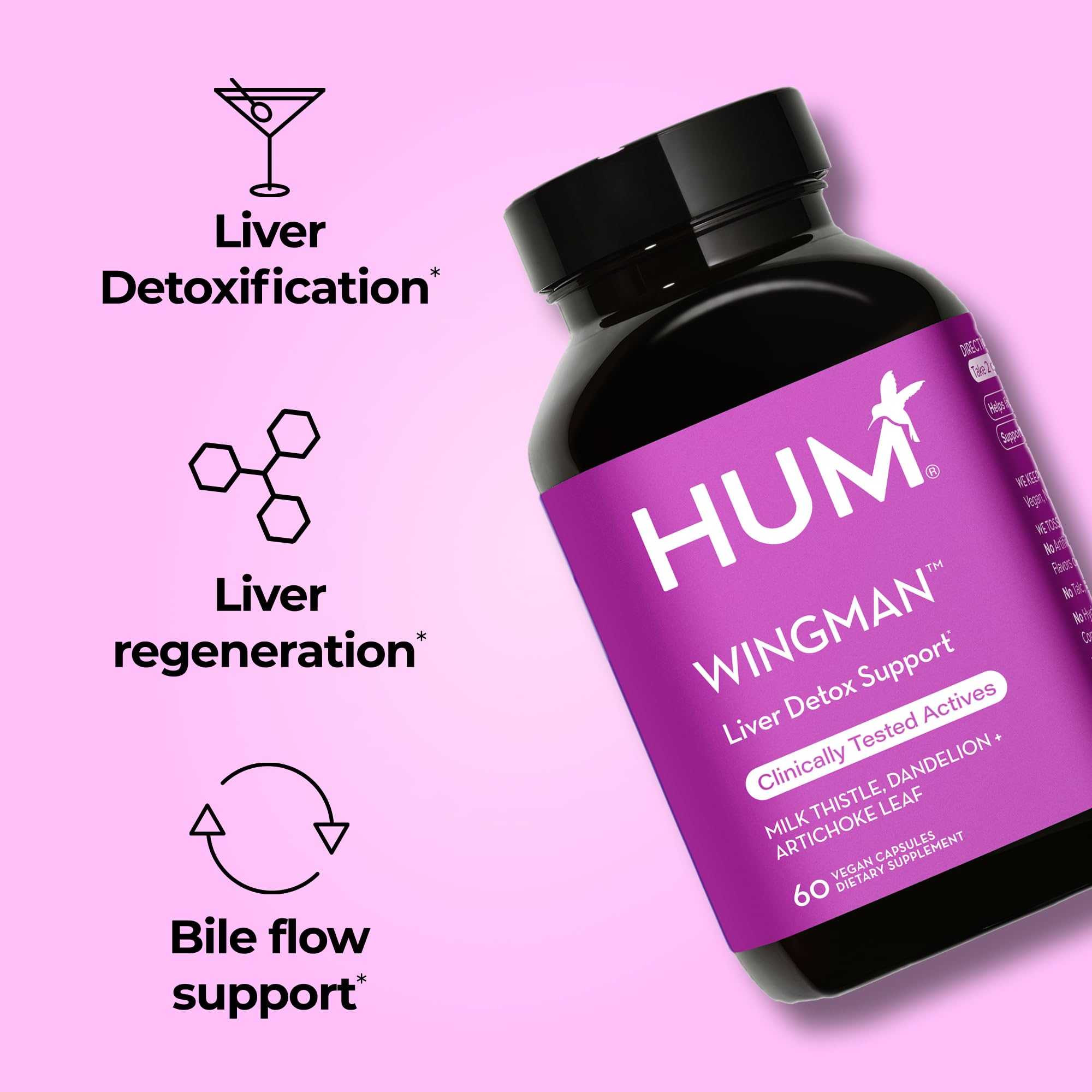Hum Wing Man: etiqueta muestra ingredientes clave para desintoxicación saludable.