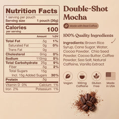 HÜMA CHIA ENERGY GEL sobre abierto de Doubleshot Mocha, diseño fácil de abrir