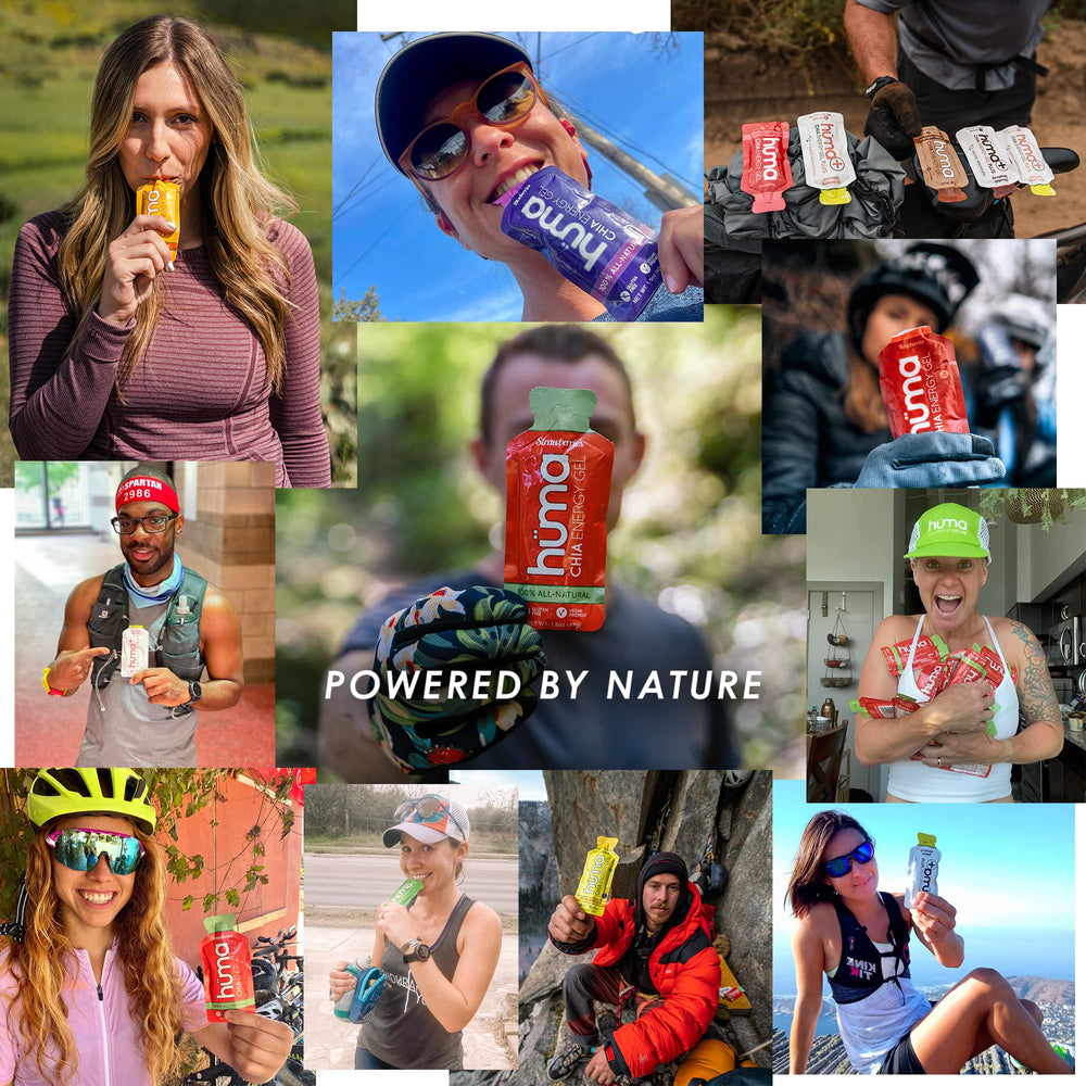HÜMA CHIA ENERGY GEL variedad de sobres y sabores en ambiente deportivo