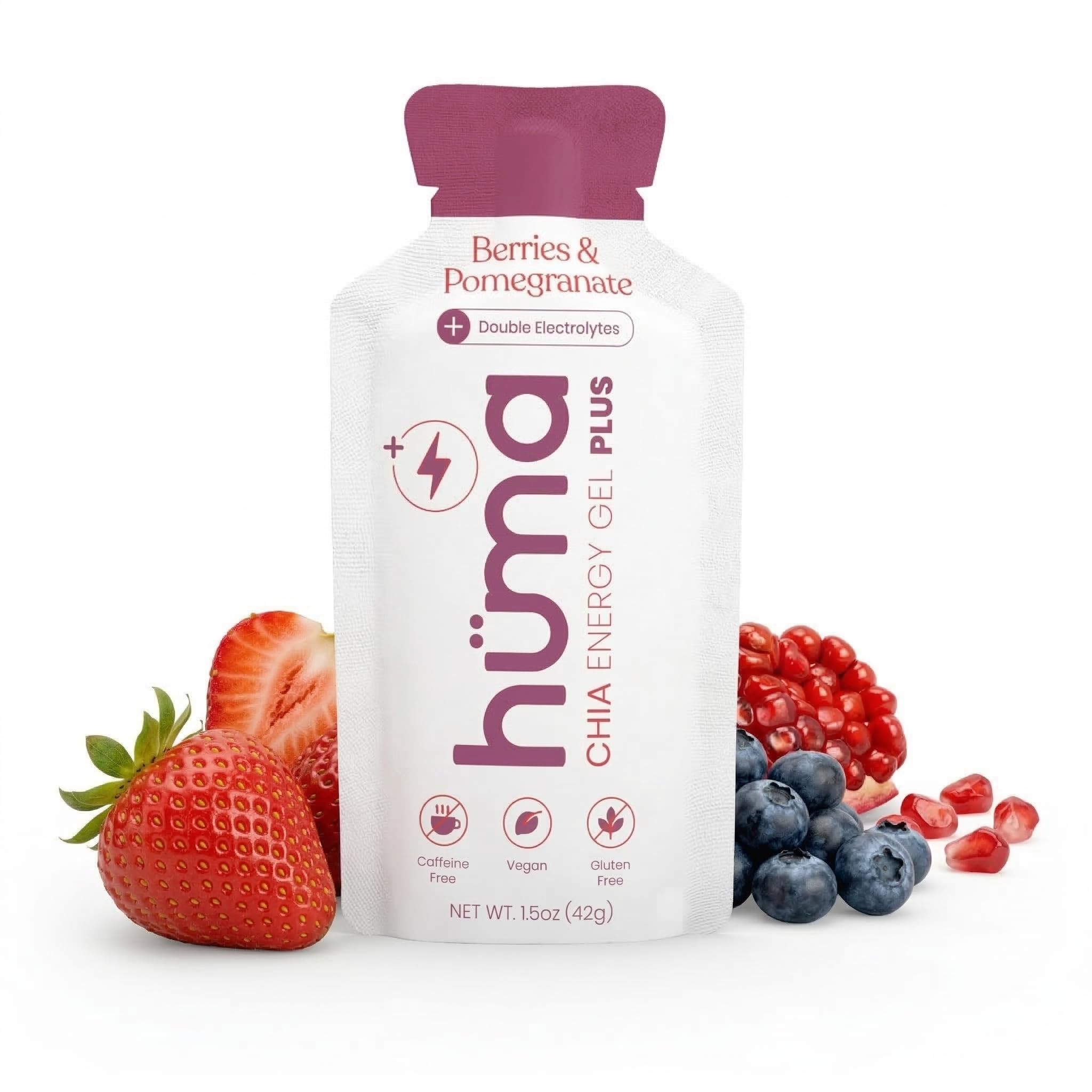HÜMA CHIA ENERGY GEL frente del empaque mostrando 12 sobres y beneficio práctico