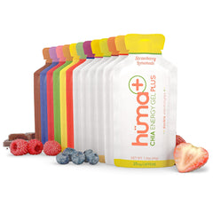 HÜMA CHIA ENERGY GEL paquete 12ct frente, variedad de sabores para elegir