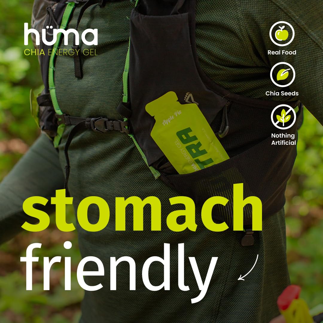 HÜMA CHIA ENERGY GEL mano sosteniendo sobre para comparar tamaño y portabilidad