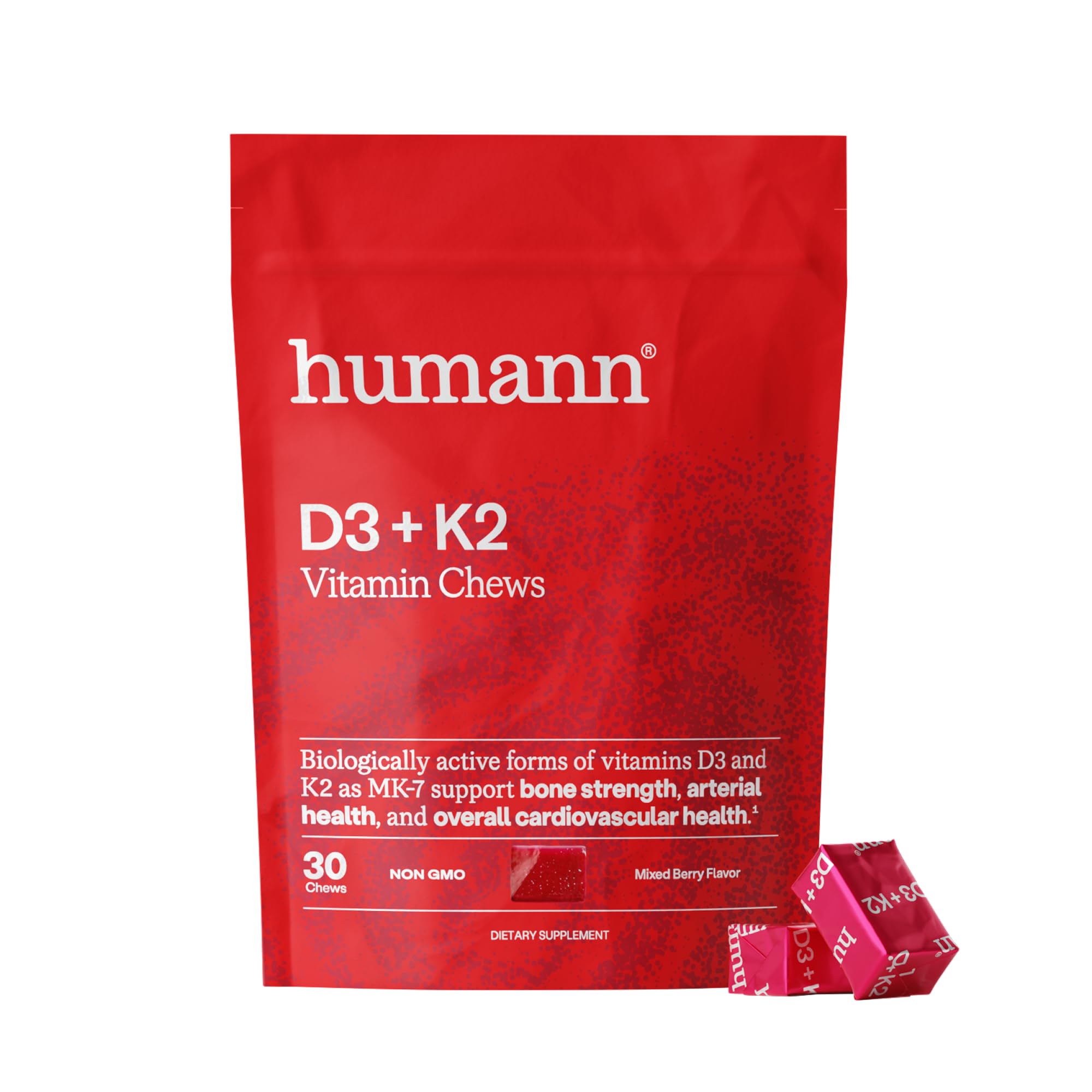 HumanN empaque frontal que destaca dosis 5000 IU y sabor frutos rojos