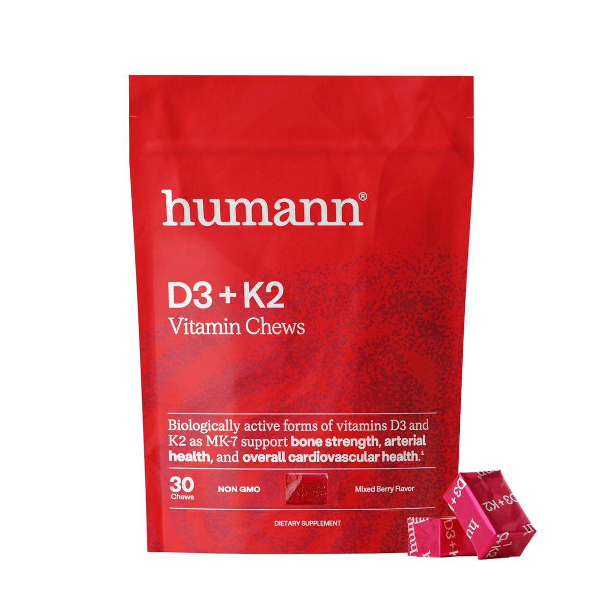 HumanN empaque frontal que destaca dosis 5000 IU y sabor frutos rojos