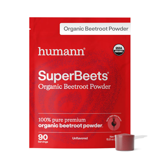 HumanN envase frontal mostrando SuperBeets, presentación clara y orgánica
